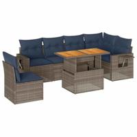 7-delige Loungeset met kussens poly rattan grijs - thumbnail
