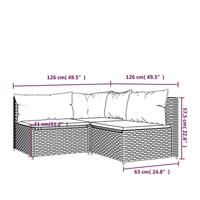3-delige Loungeset met kussens poly rattan bruin - thumbnail