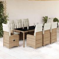 9-delige Bistroset met kussens poly rattan beige - thumbnail