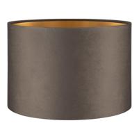 Fluweel - Velvet Lampenkap - Cilinder - Grey + goud - Luxe stijl - ø30 x 20 cm - E27 fitting - voor tafellampen en Pendellamp - voor woonkamer en eetkamer - thumbnail