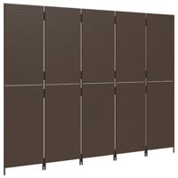 Kamerscherm 5 panelen poly rattan bruin - thumbnail