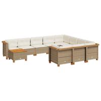 11-delige Tuinset met kussens poly rattan beige - thumbnail