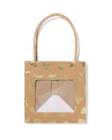 HEMA Cadeautasje met venster 10x11x11cm kraft hartjes goud - thumbnail