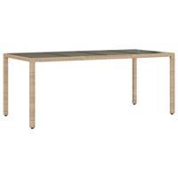 Tuintafel met glazen blad 190x90x75 cm poly rattan beige - thumbnail