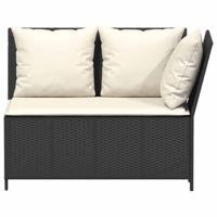 3-delige Loungeset met kussens poly rattan zwart - thumbnail