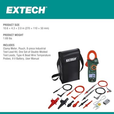 Extech Extech EX840A Stroomtang Digitaal IR-thermometer CAT IV 600 V Weergave (counts): 6000