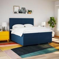 Boxspring met matras stof blauw 200x200 cm - thumbnail