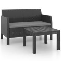 2-delige Loungeset met kussens PP rattan antracietkleurig - thumbnail