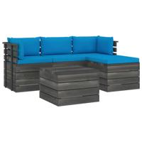 vidaXL 5-delige Loungeset met kussens pallet massief grenenhout - thumbnail