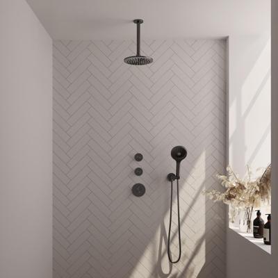 Brauer Gunmetal Carving Thermostatische Regendoucheset Inbouw - Hoofddouche 20 cm - Handdouche 3 Standen - Doucheslang - Wandaansluitbocht - Gunmetal