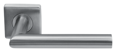 Deurklink Uno rvs basis op vierkant rozet geveerd Deurklink Uno rvs basis op vierkant rozet geveerd