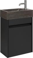 Saqu Florence voorgemonteerd fonteinmeubel in zijdeglans zwart met hardstenen fontein rechts - thumbnail