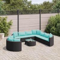 10-delige Loungeset met kussens poly rattan zwart - thumbnail