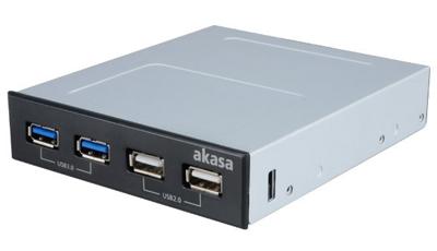 Akasa Akasa InterConnect S - Anschlüsse am vorderen Bedienfeld des Speicherschachts (A 4 poorten USB 3.2 Gen 1-, USB 2.0-front-adapter-hub Zwart