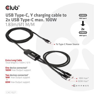 club3D CAC-1527 USB-C-kabel USB-C stekker 1.83 m Zwart club3D CAC-1527 USB-C-kabel USB-C stekker 1.83 m Zwart