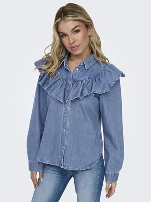 Only Onlindigo Ls Frill Dnm Shirt Qyt Noos Blouse Medium Blue Denim