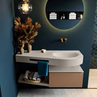 MONDIAZ RIVA 120cm badmeubel onderkast / planchet kleur Rust met 1 lade. Wastafel DULCET rechts 0 kraangaten kleur Linen. - thumbnail