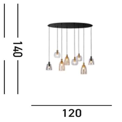 Searchlight 8-lichts hanglampDivine meerdere kleuren glas - 36463-8BK