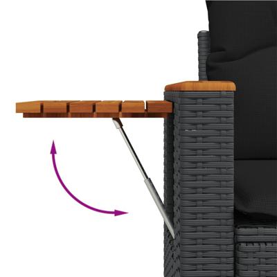 4-delige Loungeset met kussens poly rattan zwart - thumbnail
