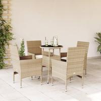 5-delige Tuinset met kussens poly rattan en glas beige - thumbnail
