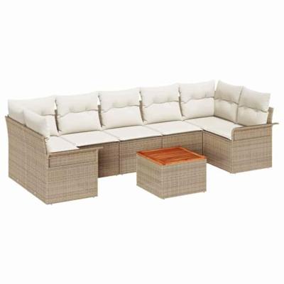 Tuinbankenset met kussen 8 pcs Beige poly rattan