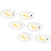 Set van 6 Salerno LED inbouwspots - 8W 650 lumen - 2700K warm wit - Dimbaar - Rond - Kantelbaar - IP44 waterdicht - Wit - Voor binnen, buiten en badkamer - thumbnail