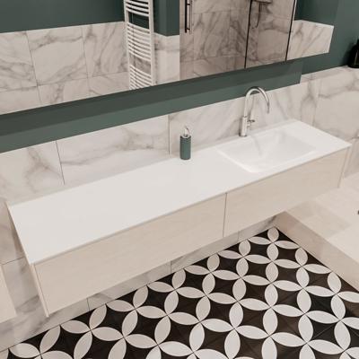 Mondiaz Lush Cloud badmeubel underlayment 180 cm 2 lades solid surface enkele spoelbak rechts 1 kraangat