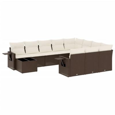 11-delige Loungeset met kussens poly rattan bruin - thumbnail