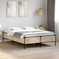 Bedframe bewerkt hout metaal sonoma eikenkleurig 135x190 cm - thumbnail