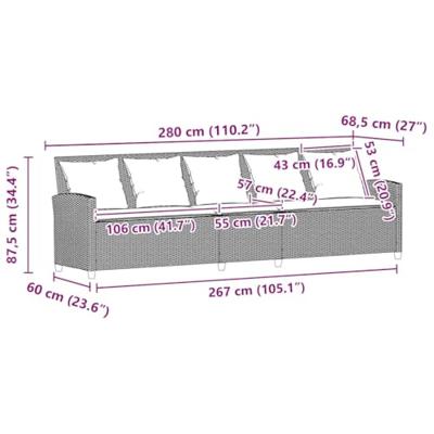Tuinbank 5-zits met kussens poly rattan zwart
