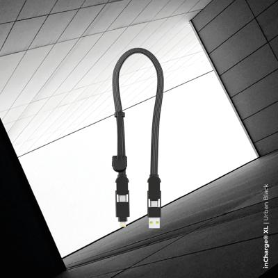 Rolling Square inCharge XL 6-in-1 Snellaadkabel 30 cm - USB-C, Micro USB & Lightning Oplaadkabel voor iPhone, iPad & Android - Zwart