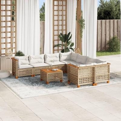 9-delige Loungeset met kussens poly rattan beige