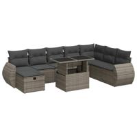 9-delige Loungeset met kussens poly rattan grijs - thumbnail