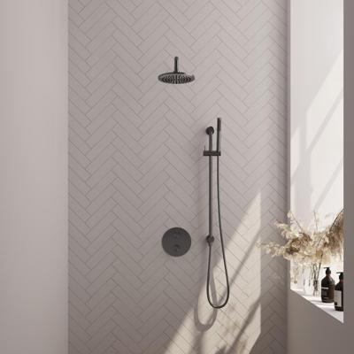 Brauer Gunmetal Carving Thermostatische Regendoucheset Inbouw - Hoofddouche 20 cm - Gebogen Wandarm - 3 Weg - Handdouche Rond - Doucheslang - Geintegreerde Glijstang - Gunmetal