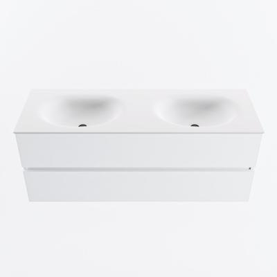 MONDIAZ VICA 130cm badmeubel onderkast Talc 2 lades. Wastafel MOON dubbel 2 kraangaten, kleur Talc.