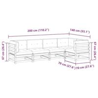 5-delige Loungeset met kussens massief grenenhout wasbruin - thumbnail