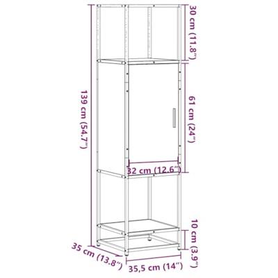 Hoge kast 35,5x35x139 cm bewerkt hout en metaal grijs sonoma