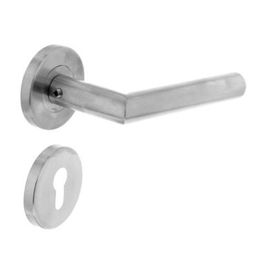 Deurkruk Hoek 90°op rozet met profielcilindergat plaatjes neutraal RVS