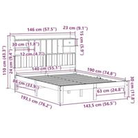 Bed met boekenkast zonder matras grenenhout wasbruin 140x190 cm - thumbnail
