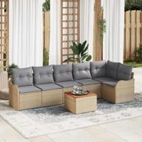 Tuinbankenset met opslag 7 pcs Beige en Licht Grijs poly rattan - thumbnail