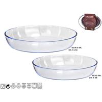 2 Glazen ovenschalen/serveerschalen rond/ovaal 26 en 35 cm - Ovenschotel oven serveerschaal van glas - thumbnail