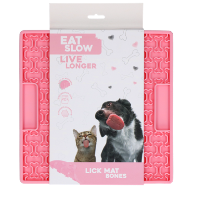Eat Slow Live Longer Likmat - 21 x 21 cm - vierkant - snuffelmat - anti-snuffelmat - slowfeeder - afleiding - honden en katten - voor smeermiddelen, brokken en snoep - botmoest