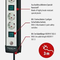 Brennenstuhl Premium-Line Techniek stekkerdoos 6-voudig zwart/lichtgrijs 3m H05VV-F 3G1,5 2-voudig schakelbare speciaal geordend voor adapterstekkers - thumbnail