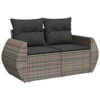 7-delige Loungeset met kussens poly rattan grijs - thumbnail