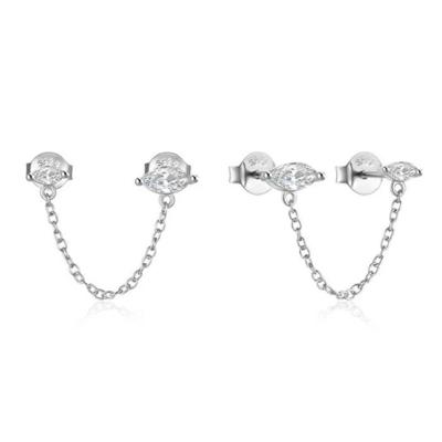 Stijlvolle Elenza Zilveren Oorbellen met Ketting en Zirkonia - Tijdloze Elegantie