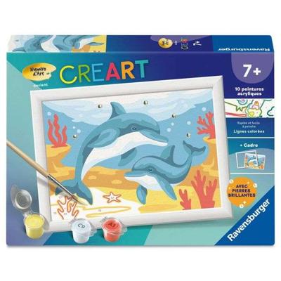 Ravensburger - CreArt Kids 13x18cm - Schilderen op nummer - Dolfijnen en koraal - Schilderen op nummer set - Leeftijd 7+ - 12023220