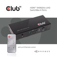 Club 3D hdmi 2.0 uhd switchbox 4 ports adapter (zwart, csv-1370) - thumbnail