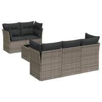 6-delige Loungeset met kussens poly rattan grijs - thumbnail