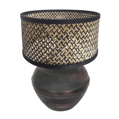 Steinhauer TafellampLyons zwart met bamboe kap 56cm - 3745ZW