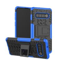 Band textuur TPU + PC schokbestendig geval voor Galaxy S10 met houder (blauw) - thumbnail